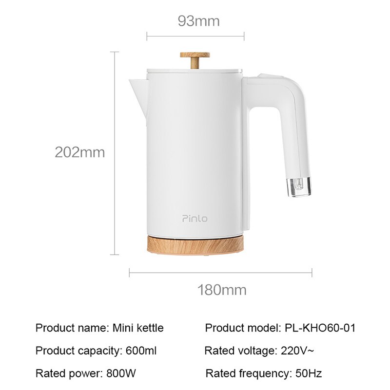 Mini hervidor de agua eléctrico de acero inoxidable 304 para viaje, calentador portátil silencioso de 800W, tetera de agua de 220V, 0.6L de capacidad