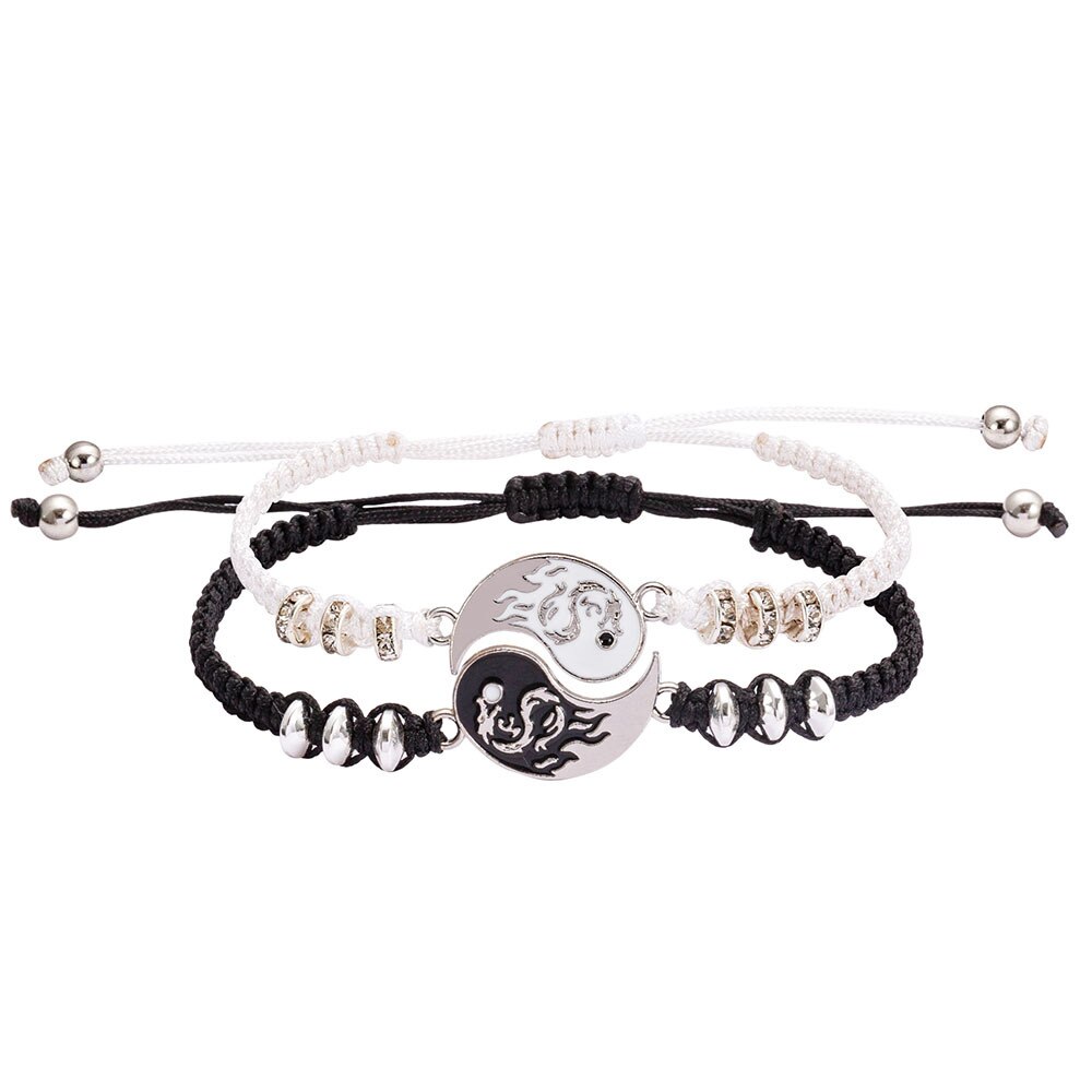 2 stücke Tai Chi Gepaart Anhänger Paar Halsketten Armbinde einstellen für Frauen Männer Beste Freunde Yin Yang Halskette Schmuck: Armband