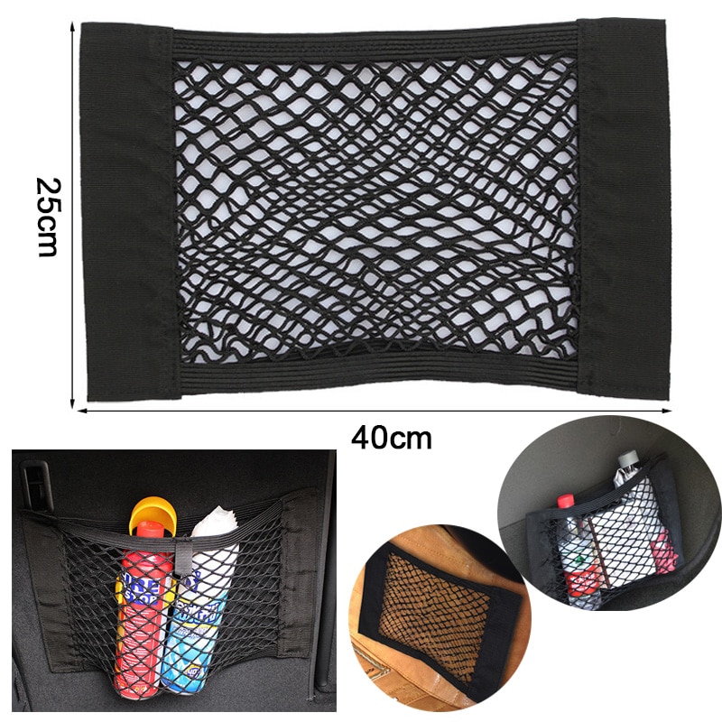Car Trunk Velcro Double Layer Net Bag Car Extinguisher Mounting Bracket Trunk Storage Stretch Net Bag