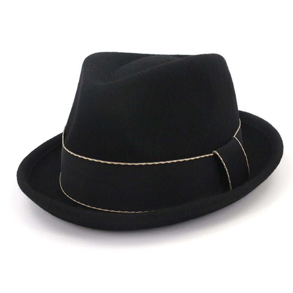 Hoaree vintage pork pie hoeden wollen fedora's vrouwen bordeauxrode trilby hoed dames retro jazz pet dames herfst winter vilten hoed: Zwarte fedora