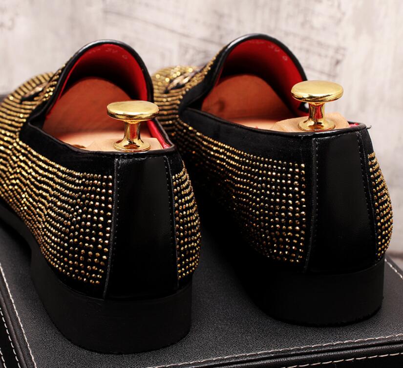 Guld topp och metall tå herr sammet strass klänning skor italienska herr klänning skor handgjorda loafers