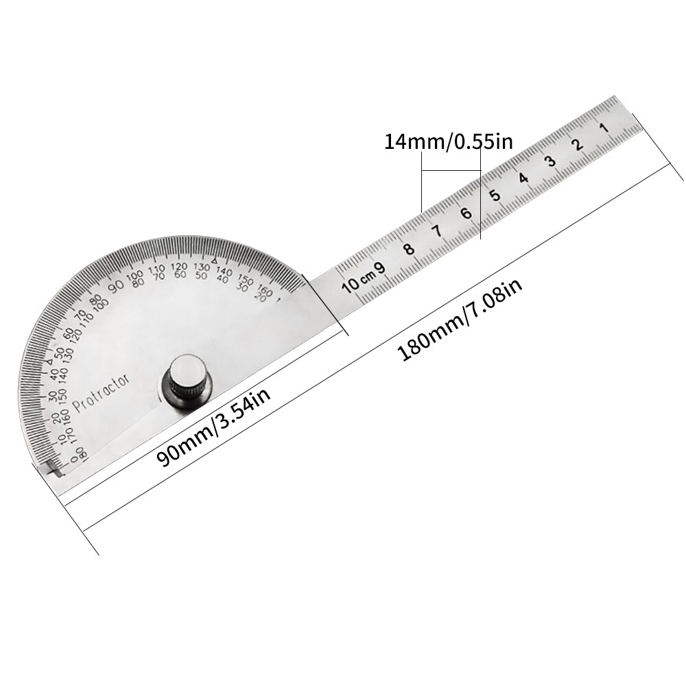 180Degree Protractor Angle Finder Adjustable Stainless Steel Roundhead Ruler Mathematics Measuring Tool Protractor Ruler Caliper