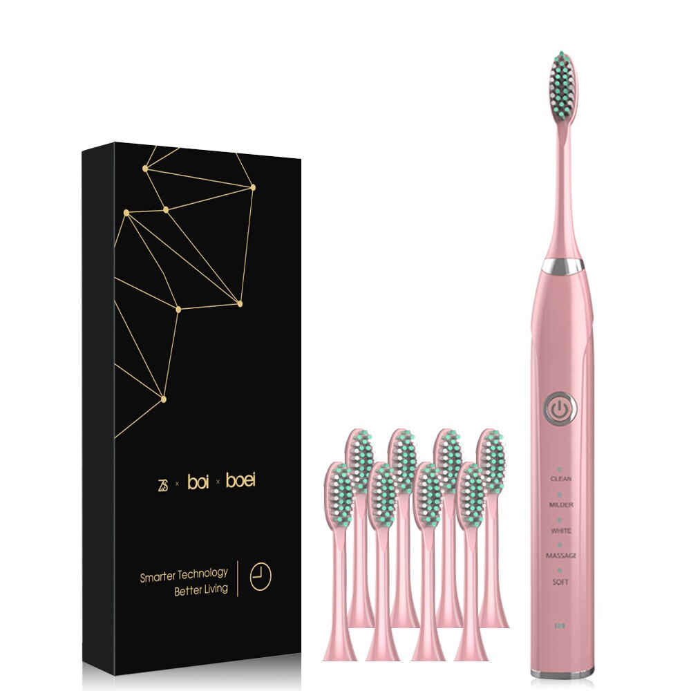 [ZS] Quiet 5 Modes for Adults Sonic Electric Toothbrush Rechargeable IPX7 Washable Soft Bristle Replacement 4 Brushes Heads: 4H103-2