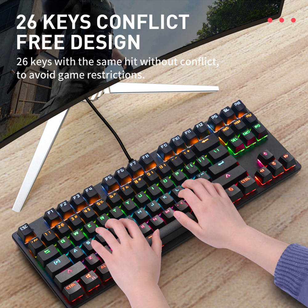 KB-K113 clavier mécanique 80% facteur de forme 87 touches clavier de jeu filaire touche complète échangeable à rétro-éclairage rvb pour ordinateur portable