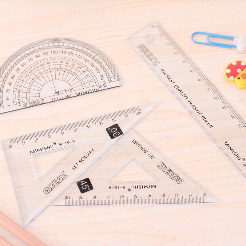 4 unids/set de regla transportador los estudiantes de matemáticas geometría suave material de plástico de la escuela útiles escolares para estudiantes