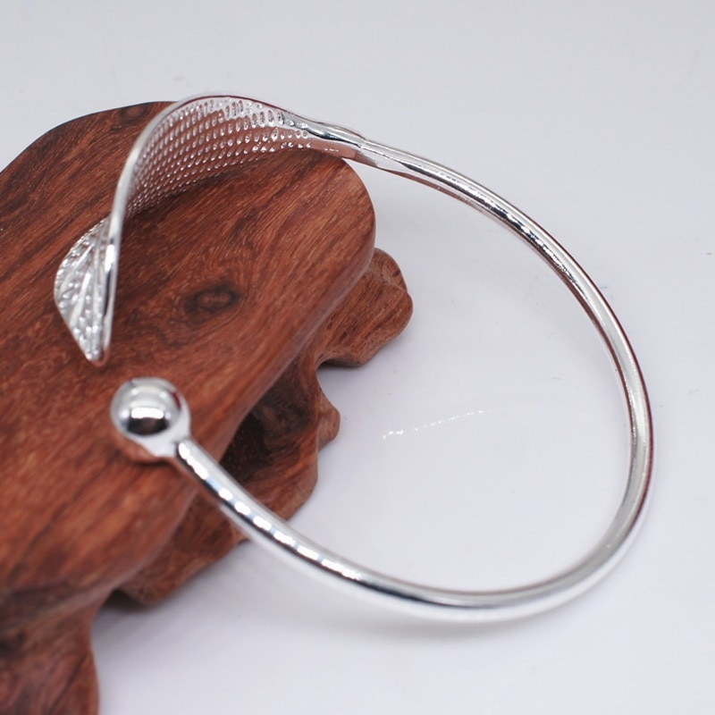 OMHXZJ Europese Mode Vrouw Meisje Party Wedding Leaf Open 925 Sterling Zilveren Manchet Bangle BA14