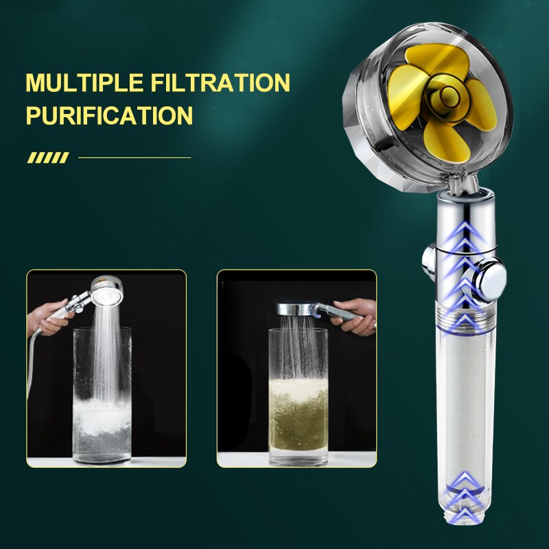 Turbocharged Shower Head Water Saving Flow 360 Degrees Rotating with Filter Rain High Pressure Spray Nozzle Bathroom Accessories