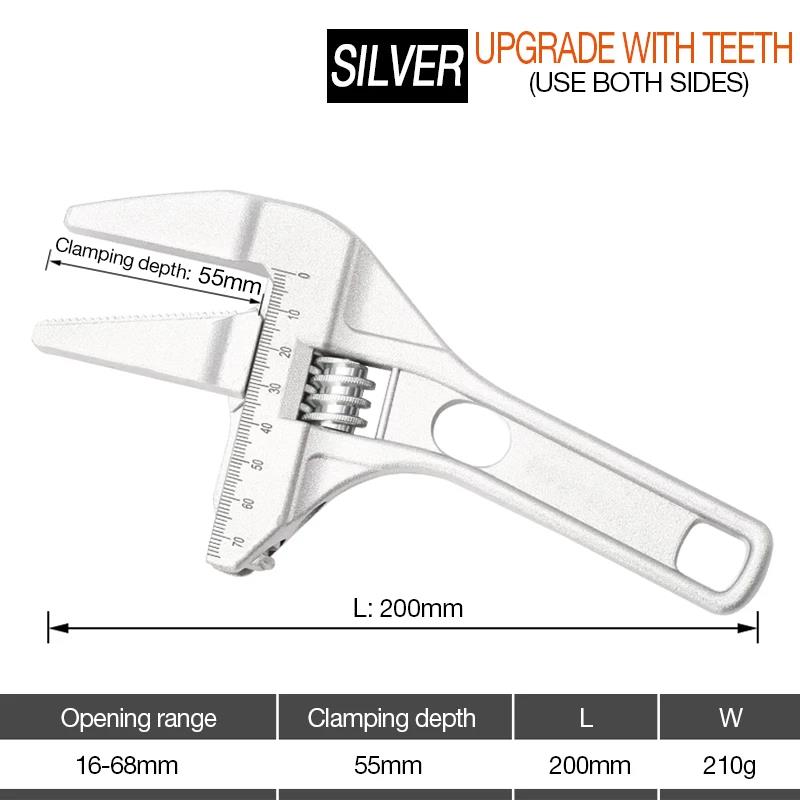 Llave de grifo multifunción, herramienta de llave de tuerca ajustable, tornillo de tubería de agua, reparación Universal de llave para Baño: Upgrade Silver