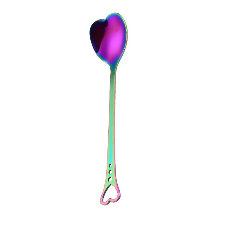 En forme de coeur amour Couple cuillère créative en acier inoxydable café thé Dessert Stiring cuillère arc-en-ciel noir 1 pièces: 4