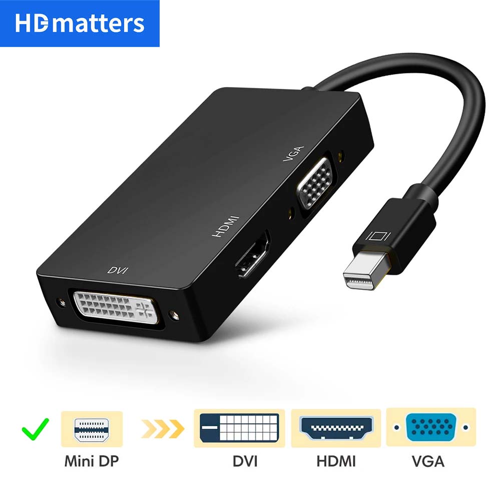 Kabel adapter mini DisplayPort na HDMI 4K VGA DVI 3-w-1 1080P piorun mini DP na VGA HDMI DVI konwerter dla Maców Laptopów PC