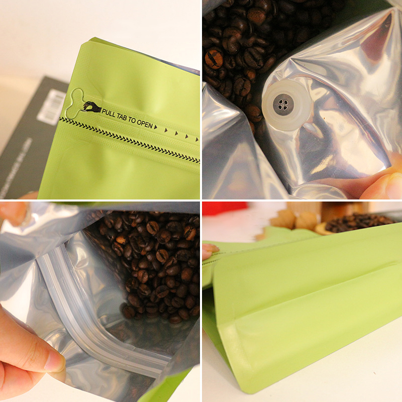 Lot de 20 sacs à café à valve épaisse, emballage de stockage de thé à domicile refermable, fermeture à glissière, sac debout en papier d'aluminium