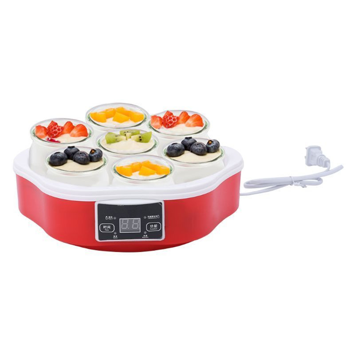 220V Electric Automatic Yogurt Maker Automatic Smart Touchs Screen DIY Yogurt Machine With Timer 7 Glass Jars Tool Container