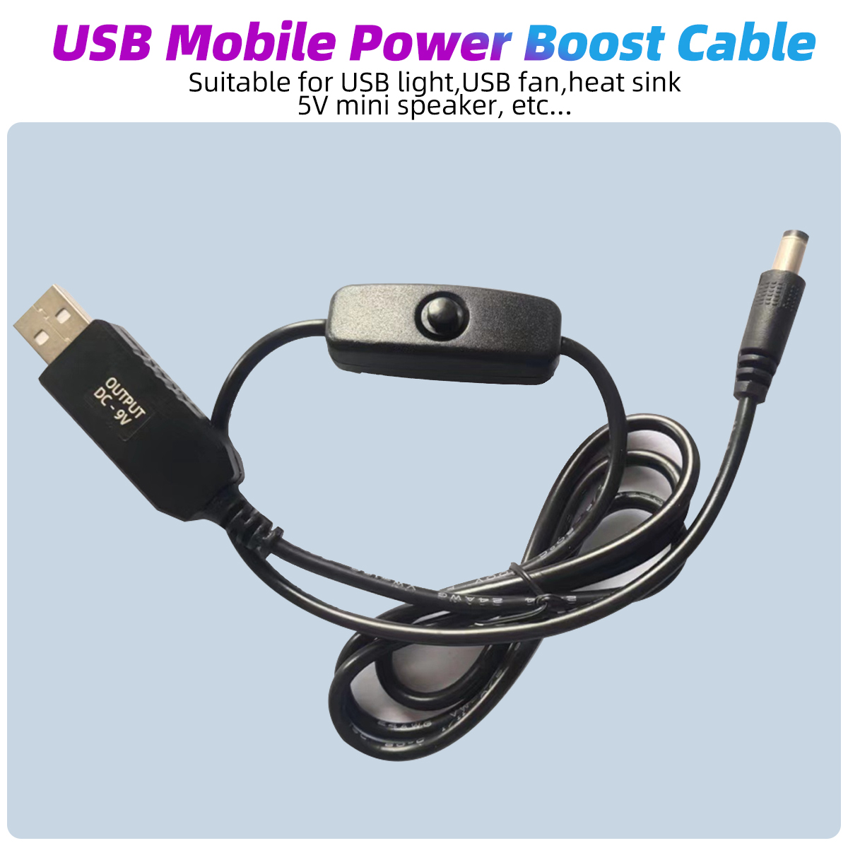 Cable de alimentación USB DC de 5V a 12V y 9V, Cable adaptador de conector USB a CC, Cable de alimentación de refuerzo con interruptor para enrutador de 2,1x5,5mm a través de Powerbank