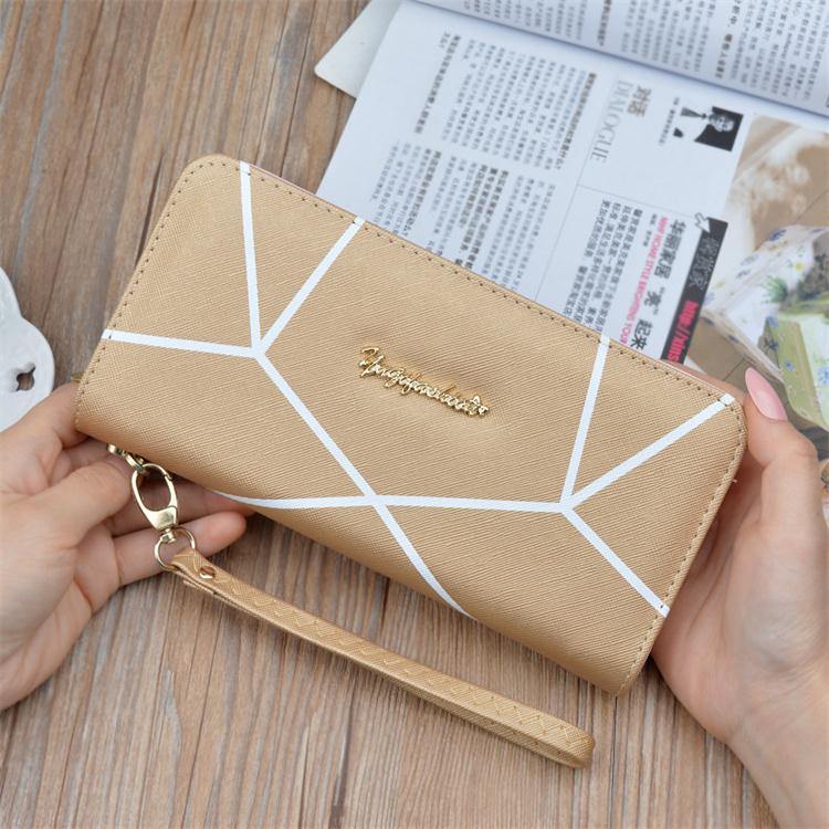 Lady Purse Geometric Pattern Wallets Large Capacity Zipper Wallet Korean Style Clutch Bag Card Holder.: Gold