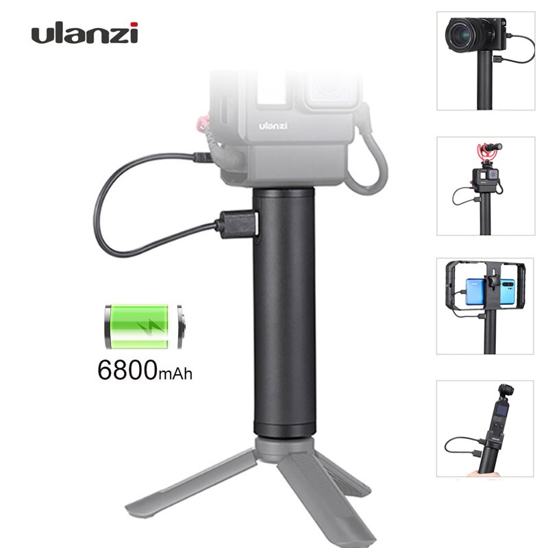 Ulanzi BG-2 6800Mah Power Selfie Stok Handgreep Voor Gopro 7 6 5 Zwart Grip Stick Type-C Power supply Voor Pocket Camera Feiyu