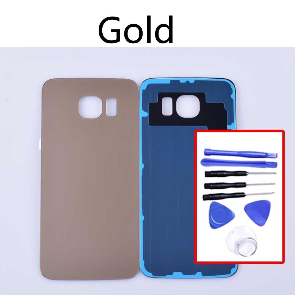 Batterij achterklep voor samsung galaxy  s6 g920 g920f g920a g920fd g920i behuizing achterklep vervangende onderdelen: Goud-met gereedschap
