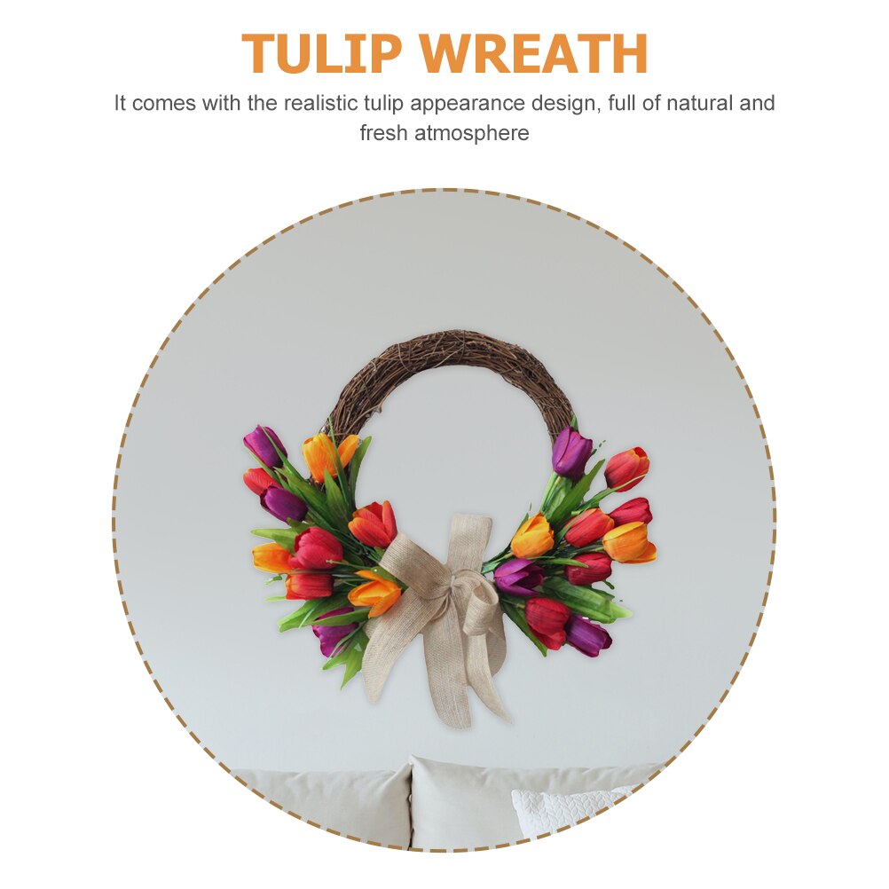 Tulip Wreath Decor Door Hanging Decor Home Hanging Wreath Festival Wreath Decor Wreath Pendant for Home Office