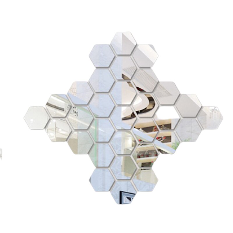 Pegatina reflectante para espejo de pared, decoración artesanal de forma hexagonal de panal de abeja, pegatina decorativa para dormitorio, cocina y baño, 12 Uds.: 12pcs Sliver / 46x40x23mm