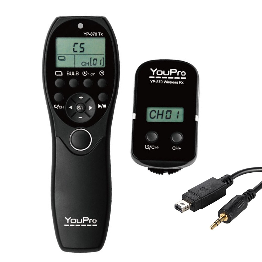Youpro yp -870 dc2 2.4g trådlös fjärrkontroll lcd timer avtryckare sändare mottagare 32 kanaler för nikon dslr kameror