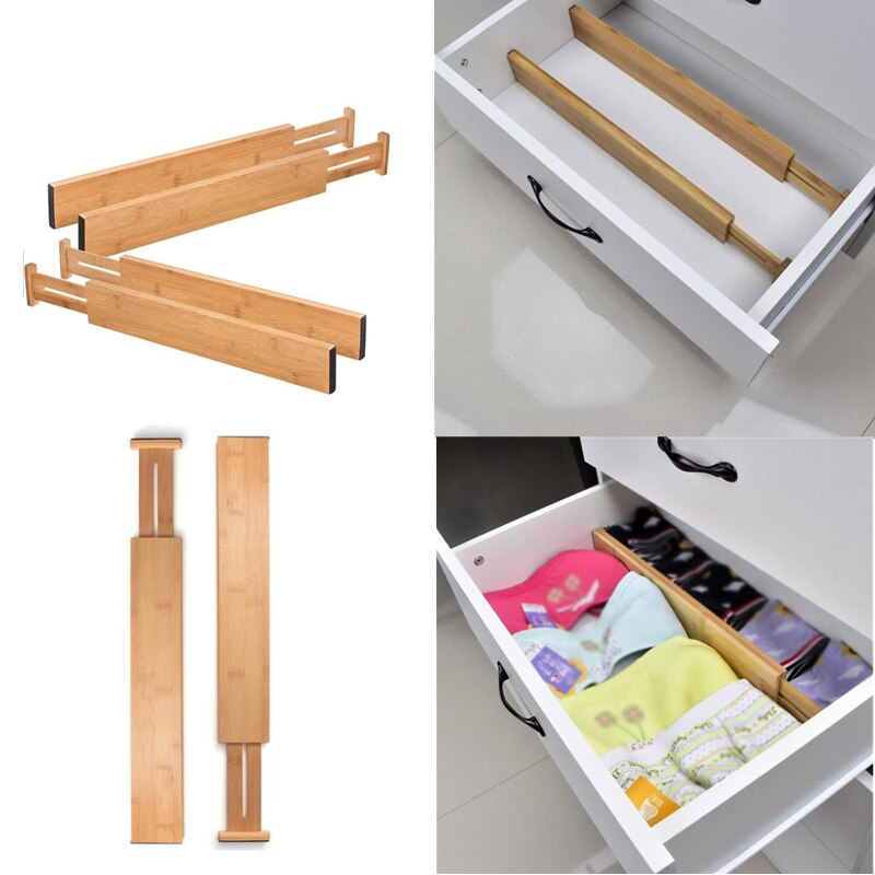 2/4Pcs Adjustable Bamboo Drawer Dividers Drawer Separator Expandable Drawer Dividers for Kitchen Wardrobe Office Divider Board