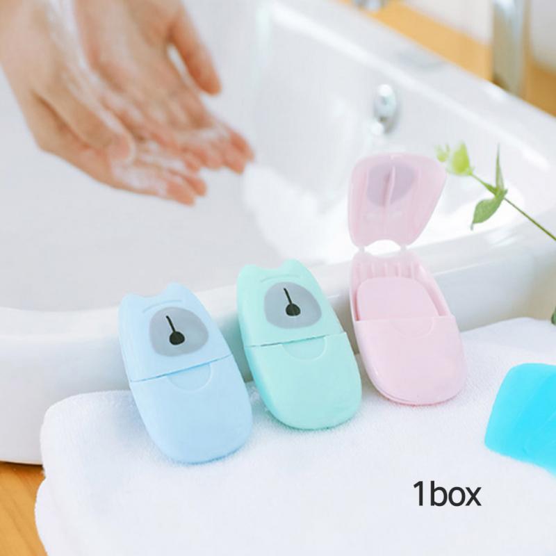 50 stuks wegwerppapierzeep voor op reis, draagbare handwasbox, aromatische plakjes, vellen, mini-zeeppapier voor kinderen en volwassenen