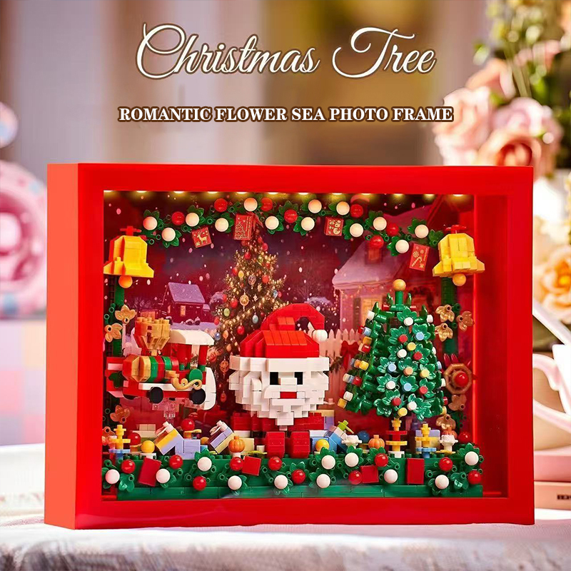 Christmas Micro Bricks Blocks Santa Claus Photo Puzzle Match Picture Frame Building Blocks Kids Toys DIY Home Decoration