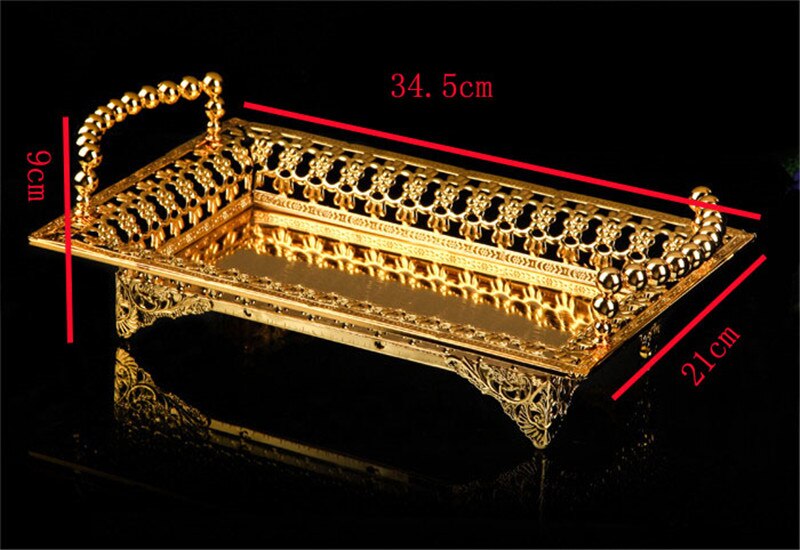 luxury European style Gold golden Silver Plate Metal Fruit sugar Trays KTV hotel Plate Basket Wedding Party tray dish: Gold 34.5x21x9cm
