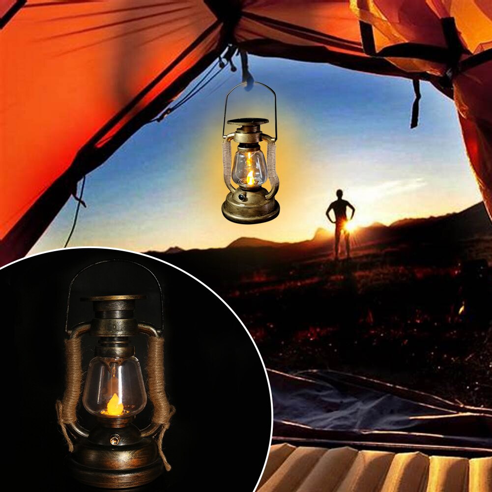 Camping en plein air lampe à huile tente scintillement étanche lanterne décor à la maison LED bougie lumière rétro énergie solaire Portable suspendus