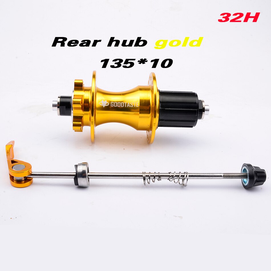 Goodtaste Mountain bike hub 4 bearing rear hub rear 10*135mm QR100*15 12*142mm through 28/32/36 hole disc brake bicycle hub MTB: rear hub gold
