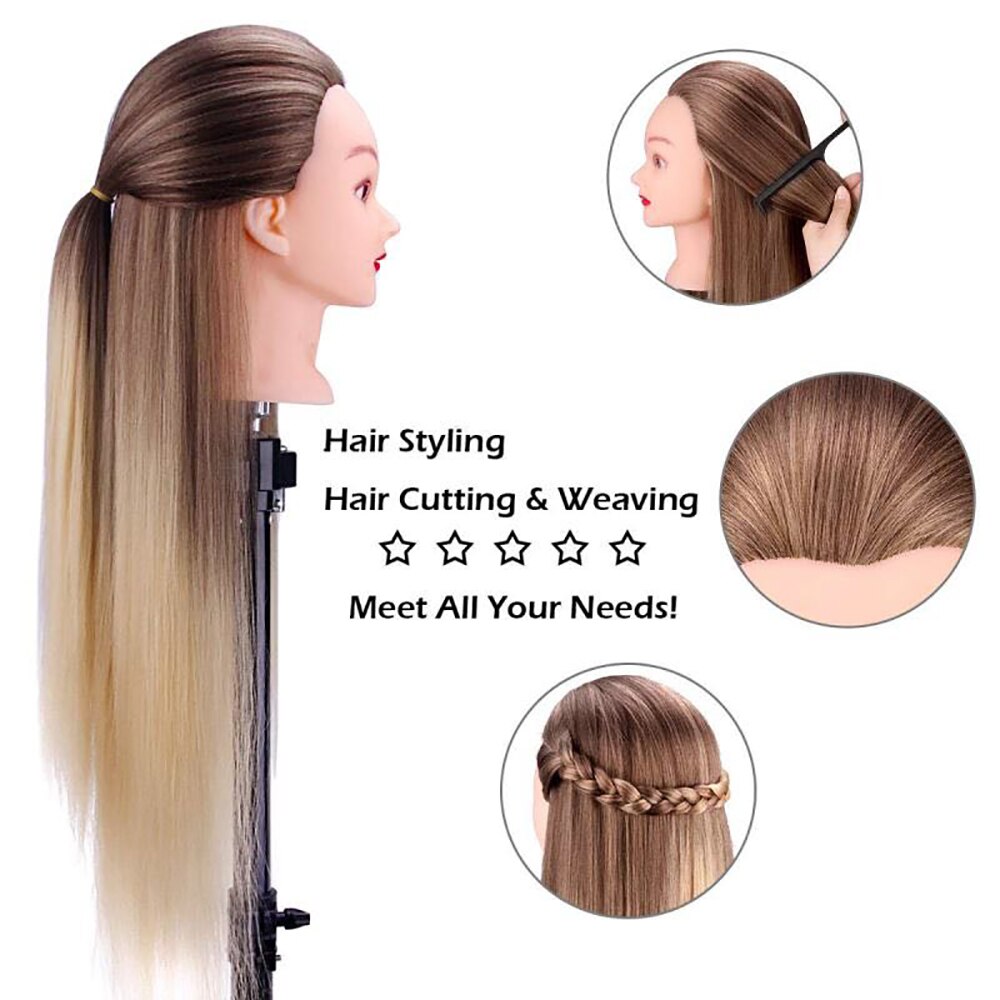 80cm 100%  høj temperatur syntetisk fiber hår 30 "træningshoved mannequin hoved til frisør praktisere paryk hoved hår dukke