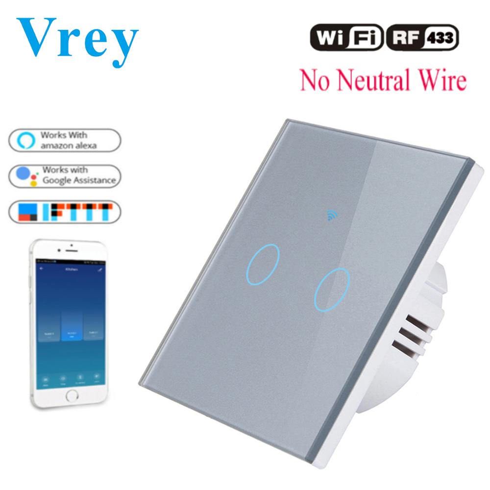 Single FireWire WIFI Smart Touch Switch Wireless Remote Light touch Wall Switch Crystal Glass Panel Works With Alexa Google Home: VR-WIFI-RFSFW-02 GR