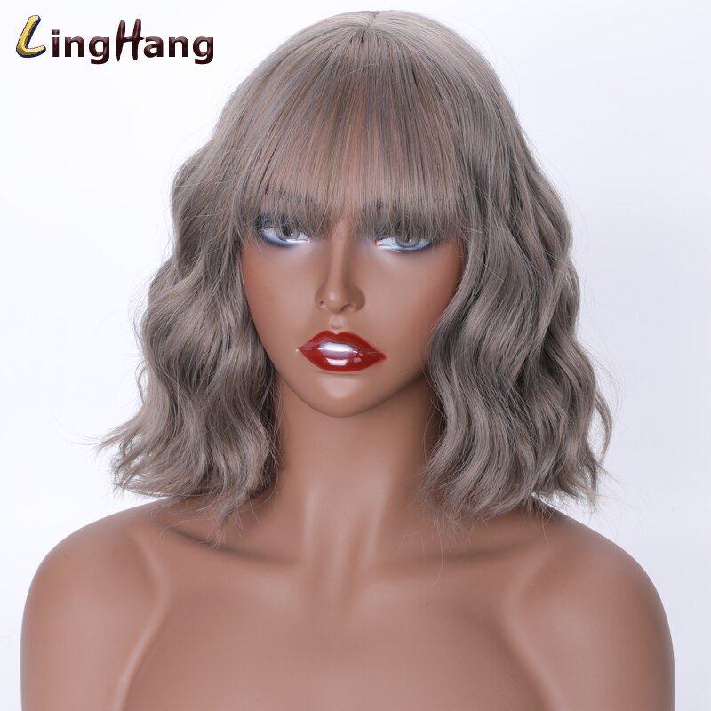 Linghang kortbølgebånd pannelugg parykk 15 farger høytemperatur syntetisk parykk egnet til hvite/svarte kvinner