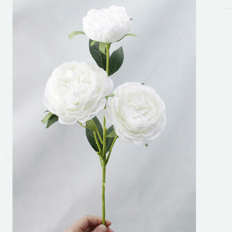 52cm silke kunstige blomster 5 hoveder pæon simulation planter familie bryllup hotel soveværelse pæon blomst dekoration: Hvid