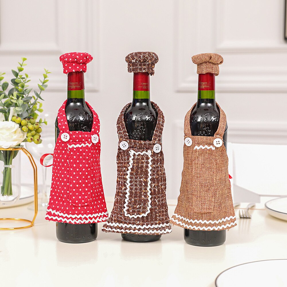 Kerst Schort Wijnfles Cover Bag Leuke Fles Houder Festival Decor Levert Jaar Etentje Tafel Decors