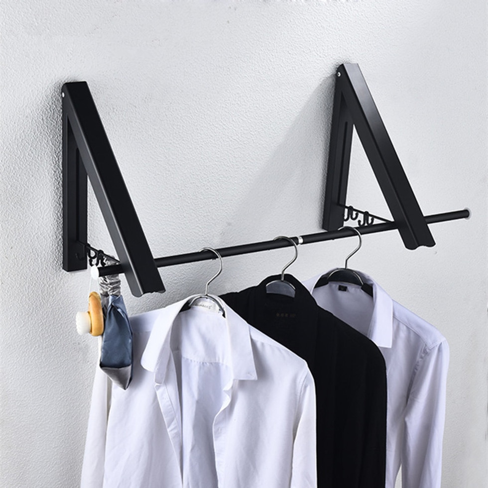 Bathroom Wall Mounted Black Clothes Hanger Indoor Outdoor Cloth Drying Rack Retractable Aluminium Hanger Laundry Balcony