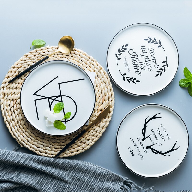 20 cm Leaf Round Ceramic Plate Cartoon Plant Procelain Dinner Plate Dessert Steak Fruit Nuts Tray Household Snack Dishes Plate