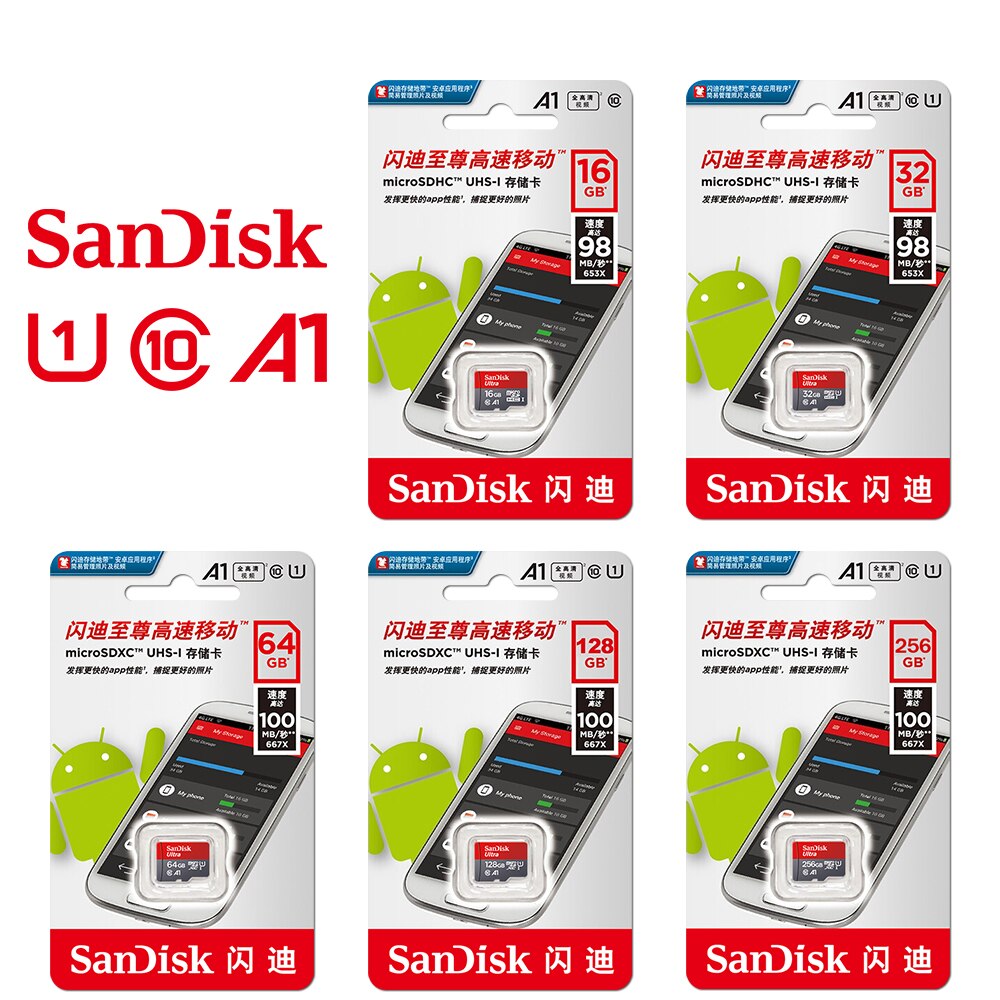 Sandisk Ultra Micro Sd 128 Gb 32Gb 64Gb 256Gb 16Gb Micro Sd-kaart Sd/Tf flash Card Geheugenkaart 128 Gb Microsd Klasse 10 Voor Telefoon