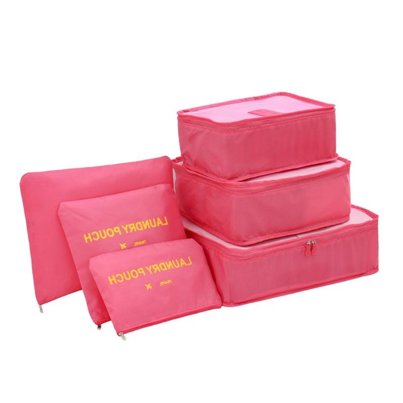 6 Pcs Set Large Capacity Travel Storage Bag with Reinforced Zipper Duvets Sheets Y5JC: Rose Red