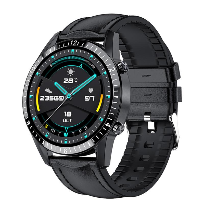 Smartwatch for Men & Women - Bluetooth Smart Band with Heart Rate & Blood Pressure Monitor - Sport Waterproof Watch: Black leather