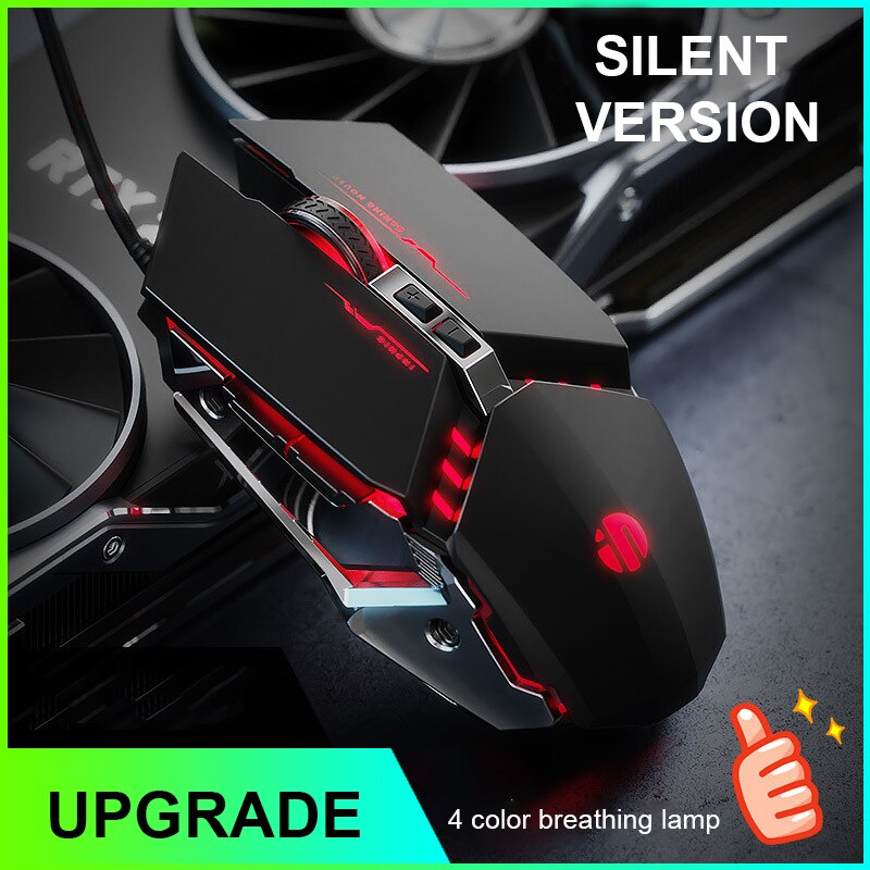 InPhic Home-ratón silencioso con cable USB de 4800DPI, dispositivo de programación de Macro de 6 teclas, con sensación de juego para deportes electrónicos, para PC, portátil y Notebook: classic black