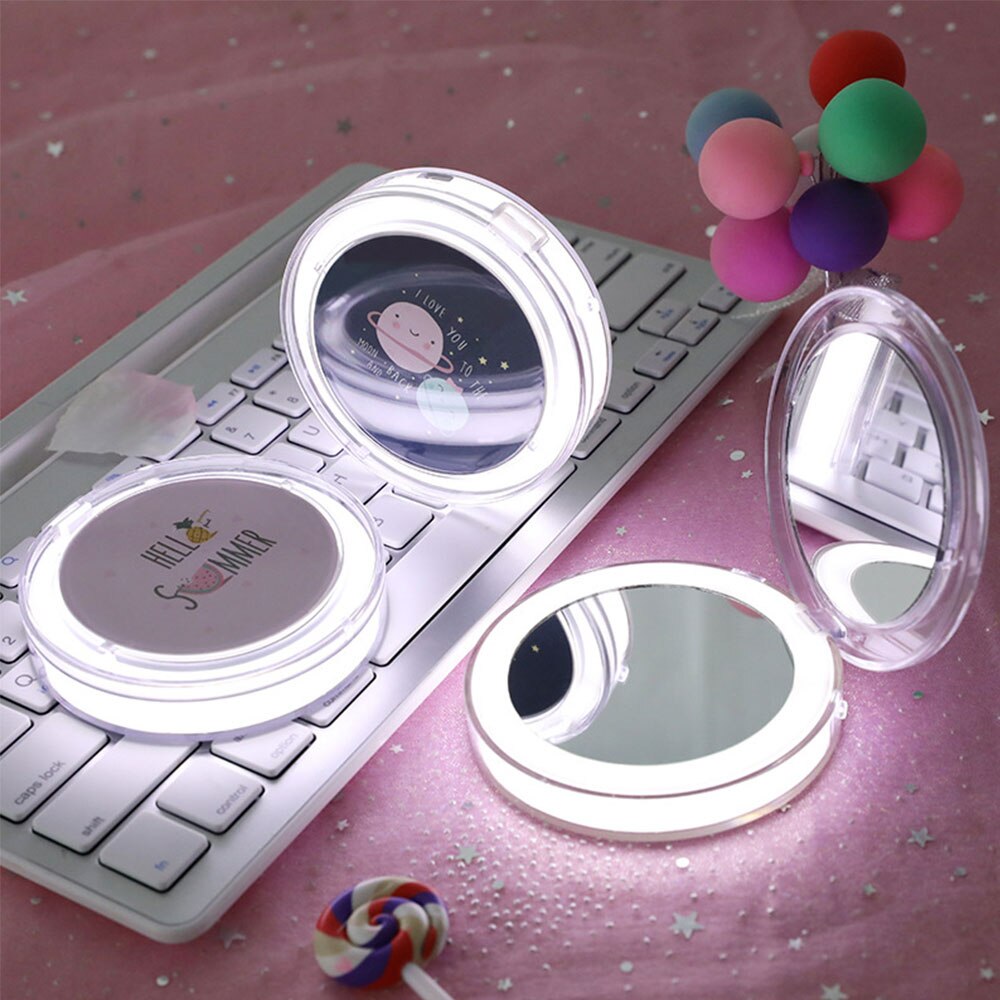 Portable Makeup Mirror with Led Lighted Travel Makeup Mirror Rechargeable USB Handheld Illuminated Cosmetic Mirror