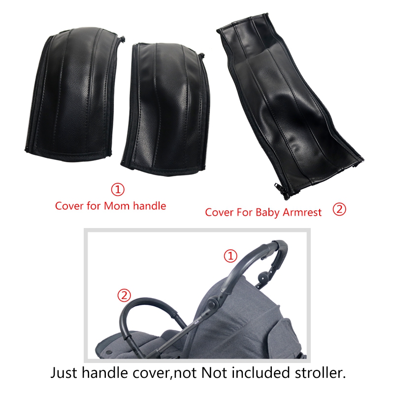 Housse de poignées en cuir pour Cybex Eezy S Twist 2 / Eezy S Twist + 2 housse de poussette, housses d&#39;accoudoir, accessoires de poussettes: mom baby 3PCS BLACK