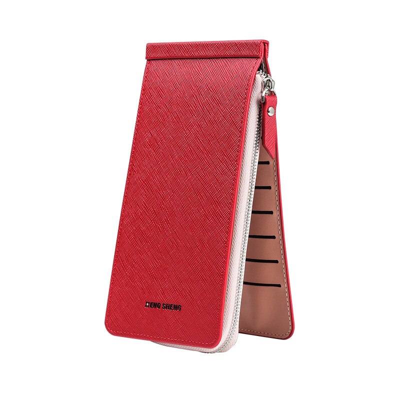 Women Business Phone Credit Card Holder Woman Long Wallets Female Bag Purses Pocket Cardholder Lady zipper clutch wallet: Red