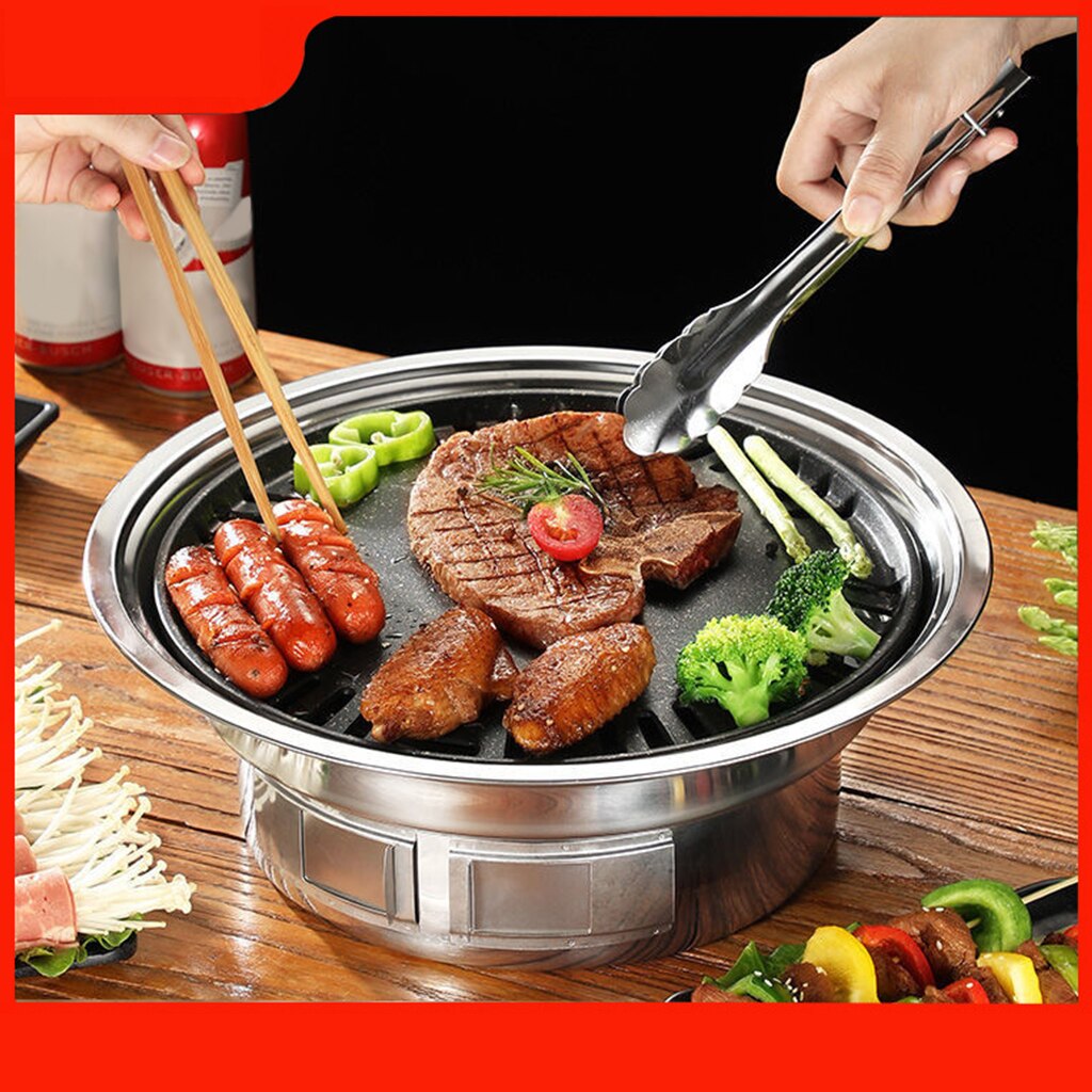 Koreaanse Houtskool Barbecue Grill Rvs Non-stick Barbecue Lade Grills Draagbare Houtskool Kachel Voor Outdoor Camping Tuin