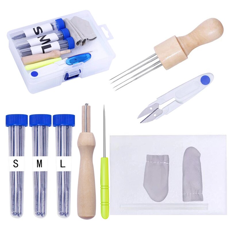 Imzay – kit d'aiguilles de couture, feutres, feutres, laine, kit de poche, outils de bricolage, avec manche en bois, bouteille transparente
