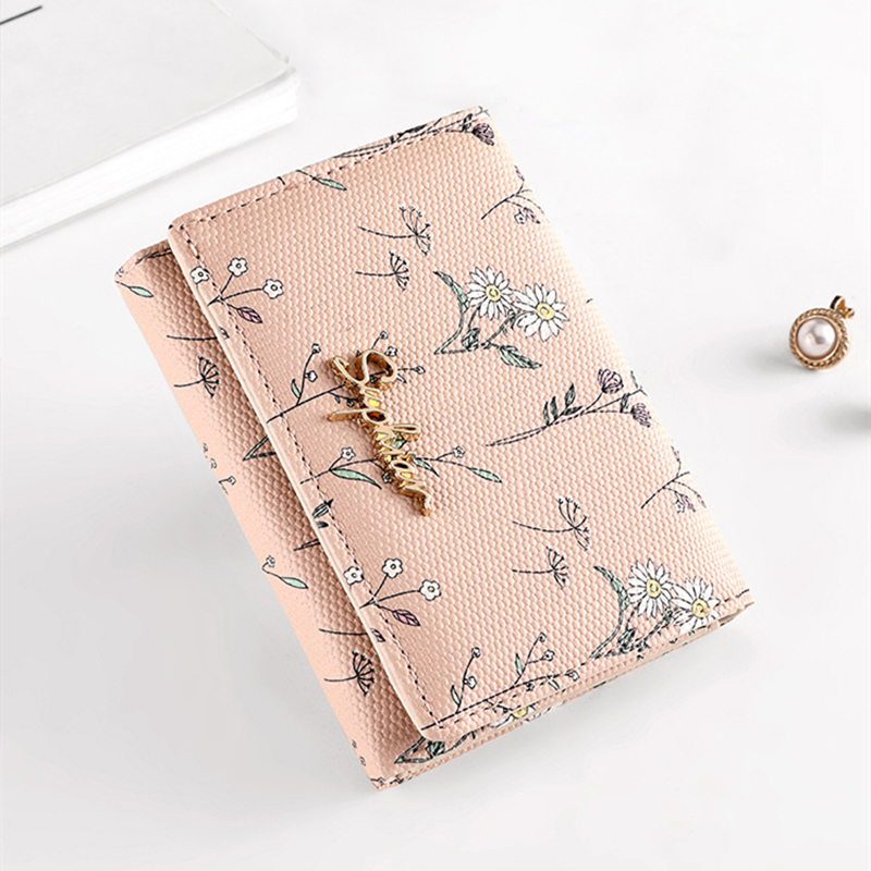 Women Wallets PU Leather Female Coin Purse Flower Printed Multi-Cards Holder Lady Short Slim Wallet Zipper Hasp: SKY BLUE