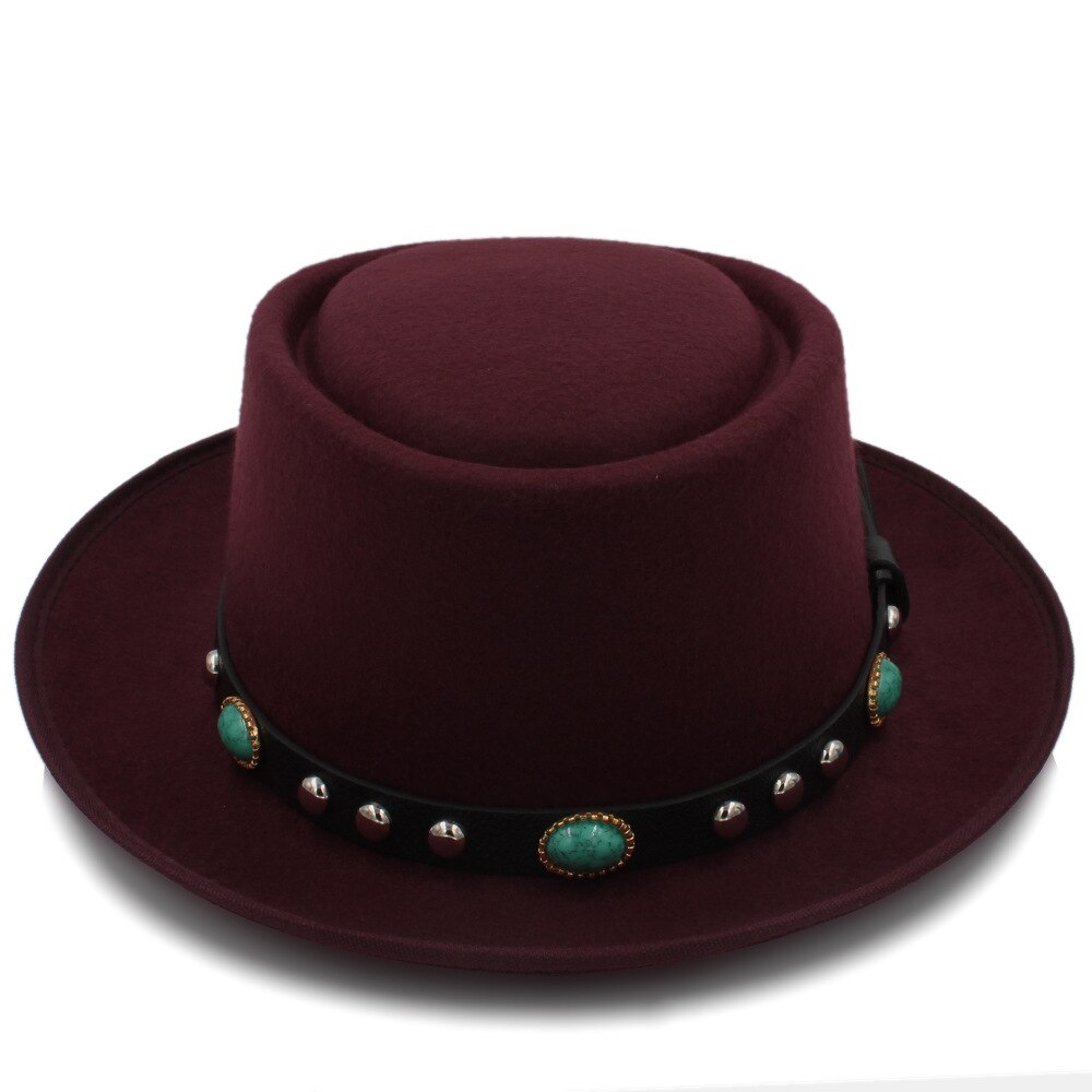 Chapeau plat en laine pour homme, chapeau Fedora, pour homme, papa, joueur, fascinateur, Trilby, église, taille 58cm: Wine red