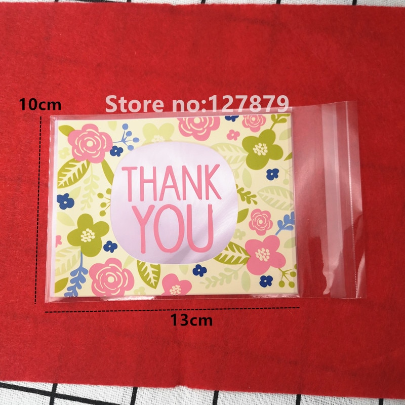 100 st blomma tack tack godis kakpåsar bröllopsfest tacksägelsedagspåse plast kexförpackningspåse 10*13cm