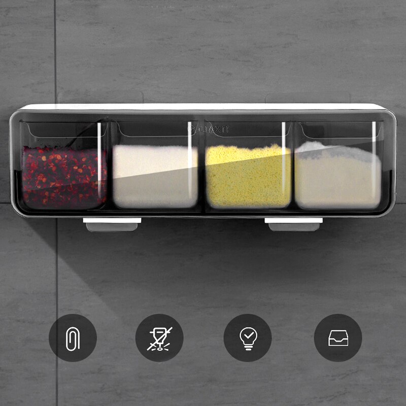 Household Wall-mounted Kitchen Spice Rack Free Punch All-in-one Kitchen Gadget Set Combination Plastic Storage Container