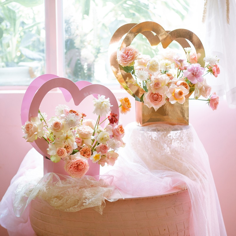 5/10 piezas con forma de corazón caja de flores portátil caja de embalaje de papel para la decoración del banquete de boda floristería práctica flor caja de